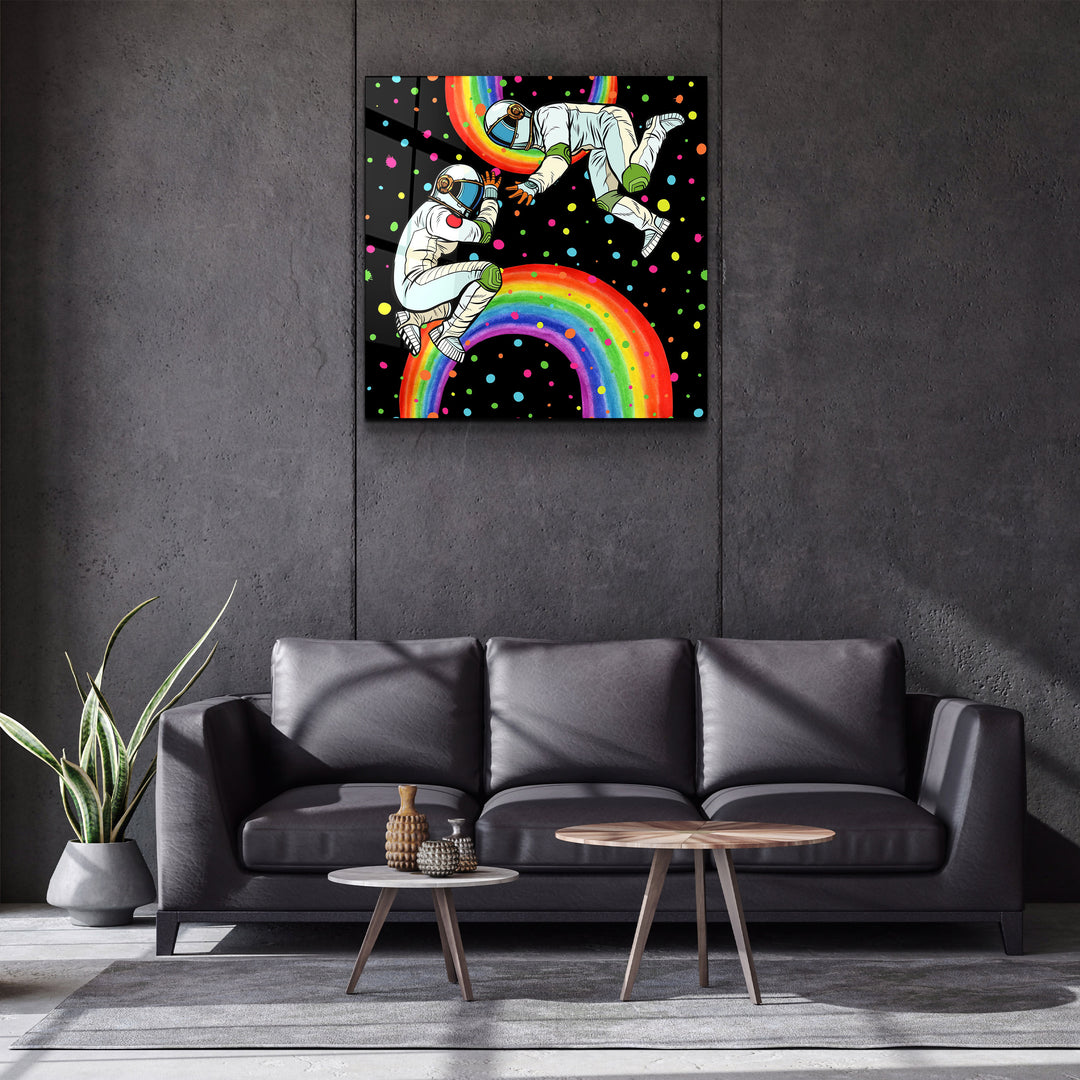 ・"Rainbow Astronauts"・Glass Wall Art | Artdesigna Glass Printing Wall Arts.