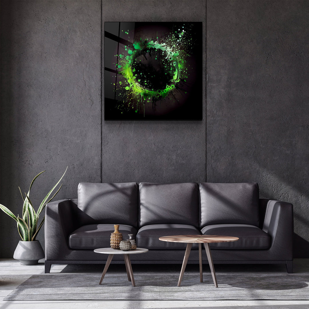 ."Paint Splash Ring-Green". Designer's Collection Glass Wall Art