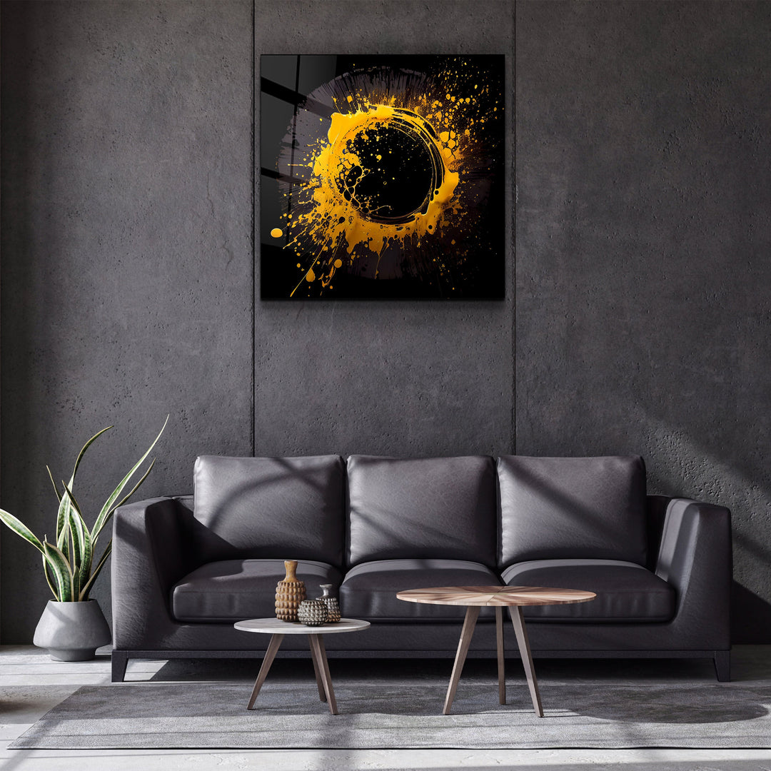 ."Paint Splash Ring-Yellow". Designer's Collection Glass Wall Art