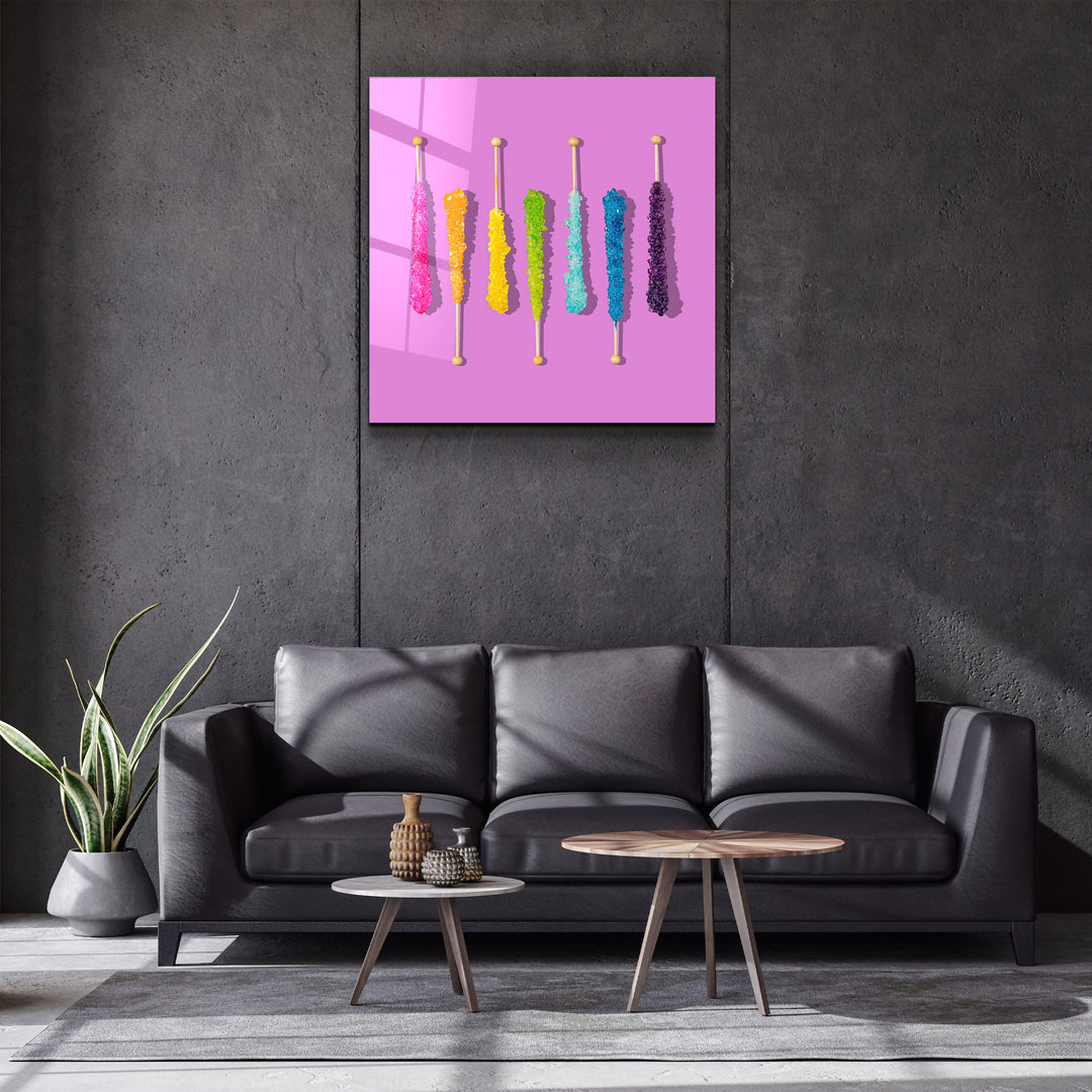 ."Sweet Sticks Retro". Designer's Collection Glass Wall Art