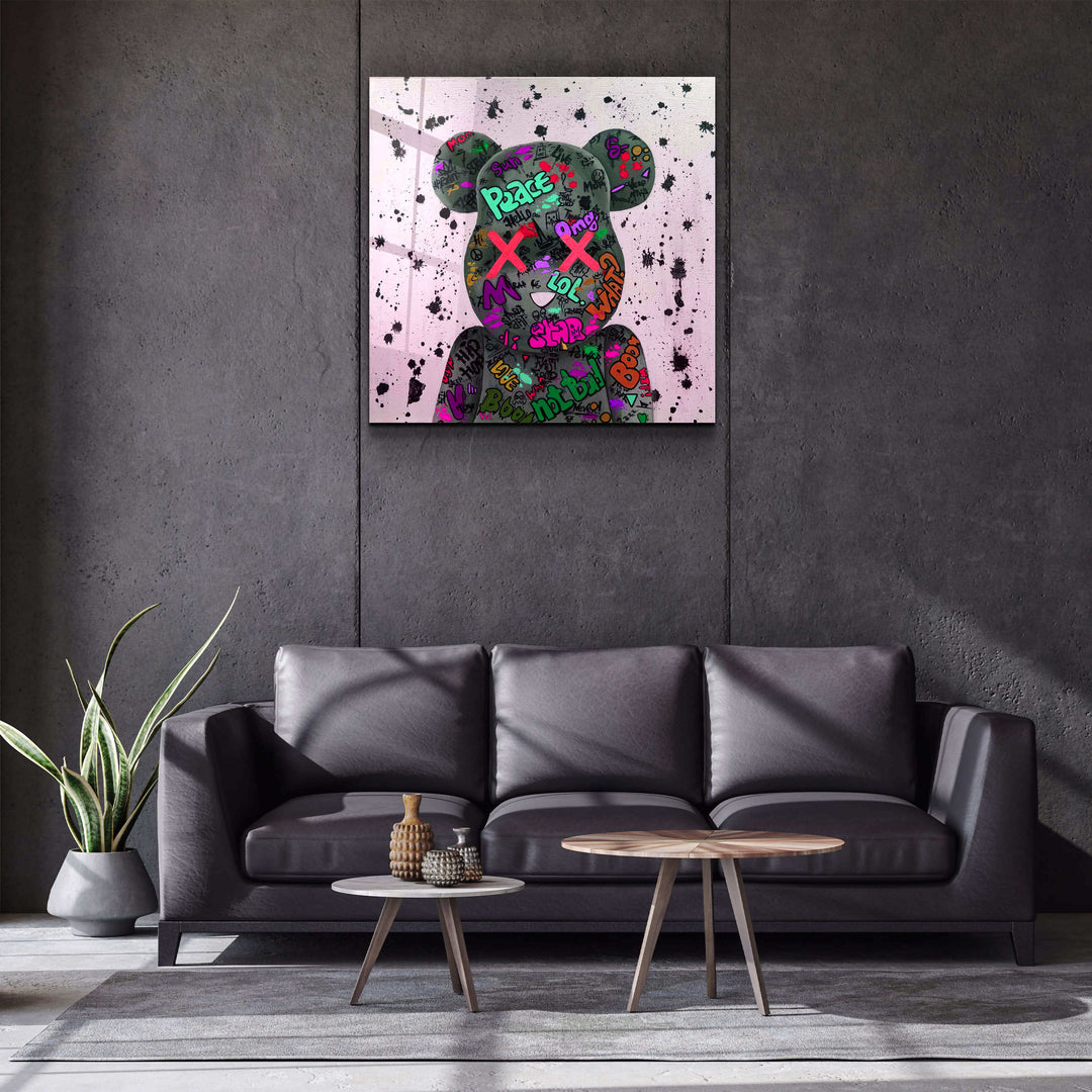 ."X Eyes Pink". Designer's Collection Glass Wall Art