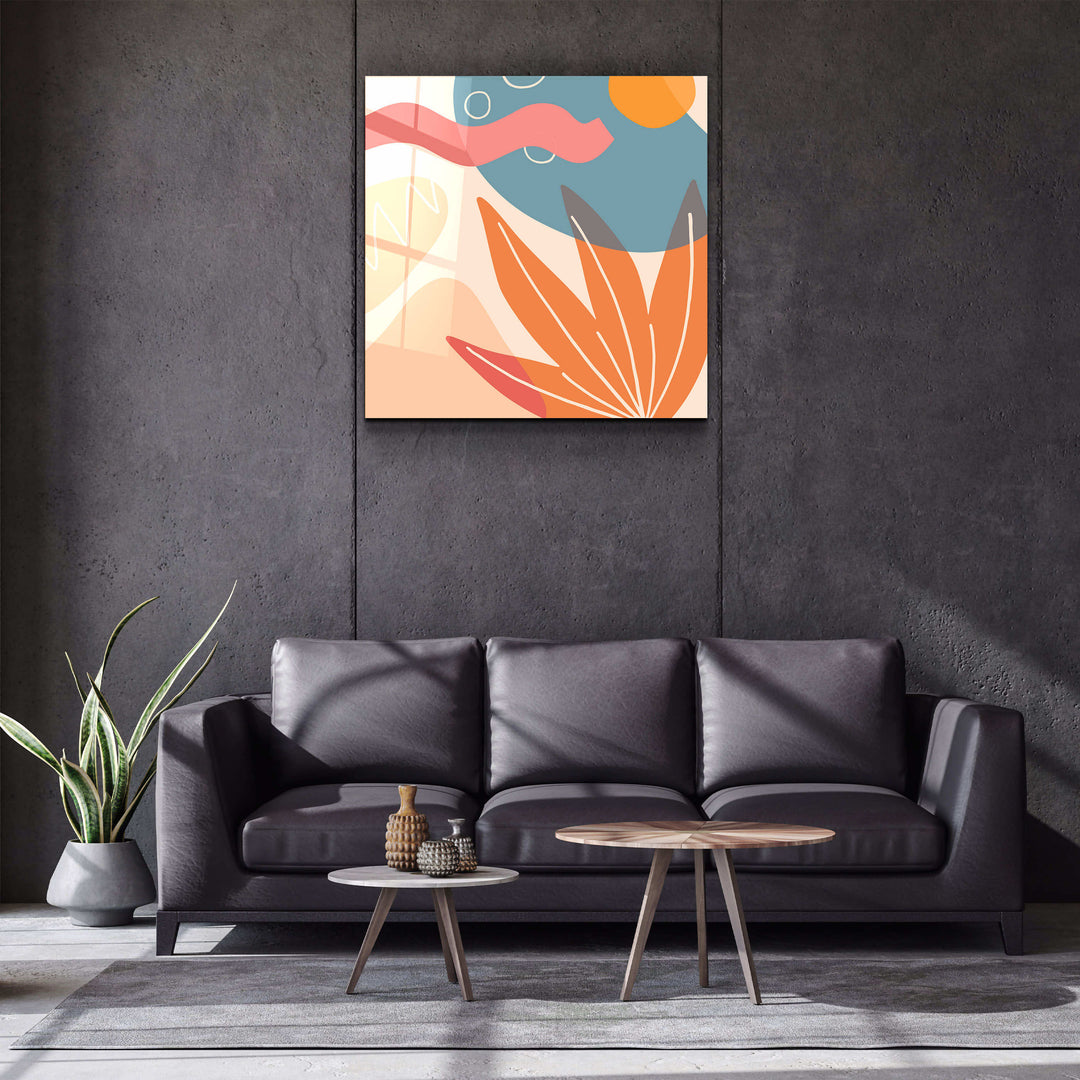 ."Terracota Abstract Flowers V2". Designer's Collection Glass Wall Art