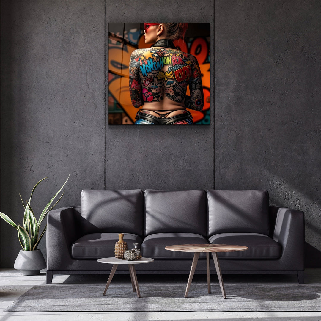 ."Tattooed v3". Designer's Collection Glass Wall Art