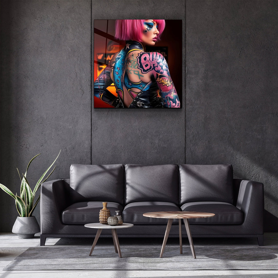 ."Tattooed v2". Designer's Collection Glass Wall Art