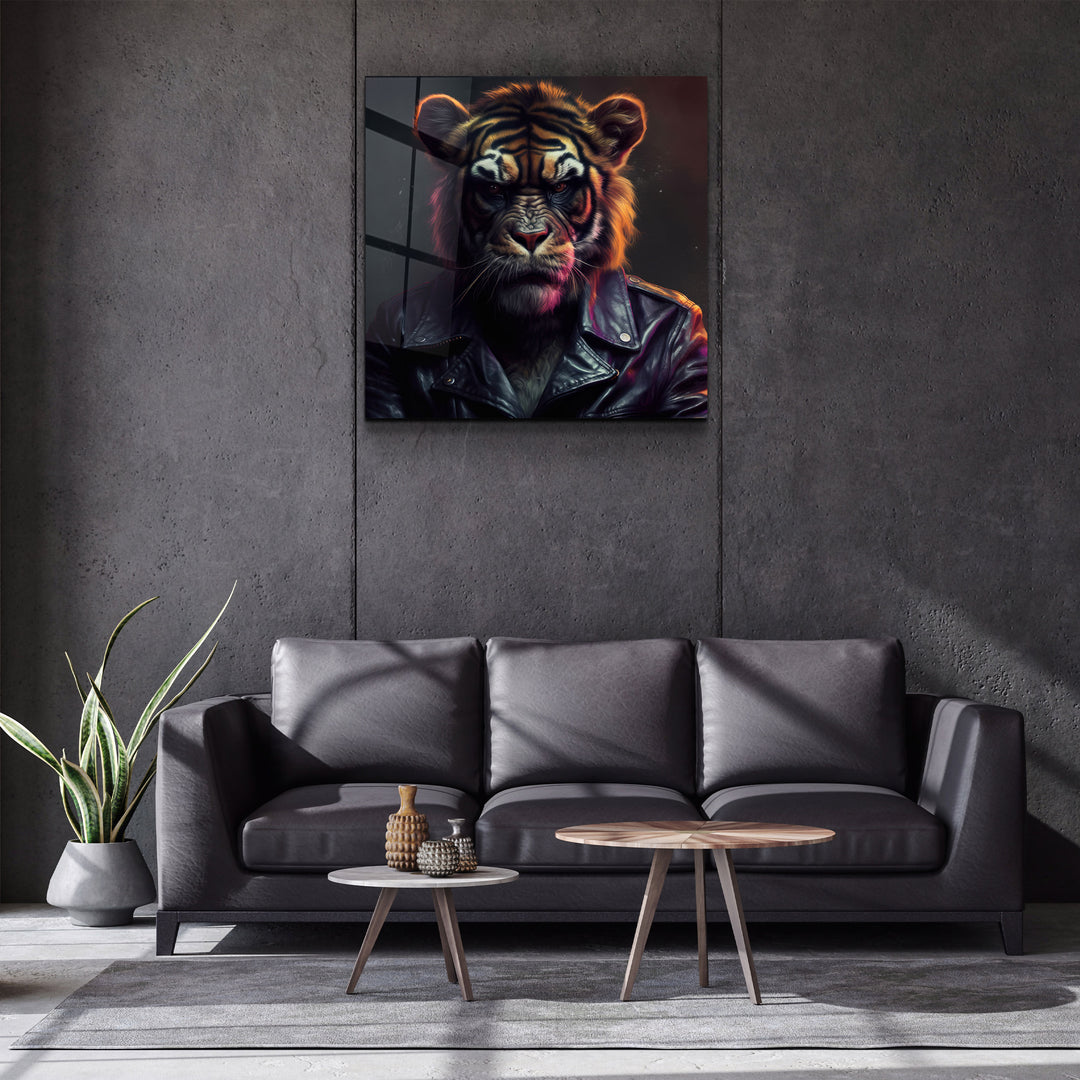 ."Tiger Monkey". Designers Collection Glass Wall Art