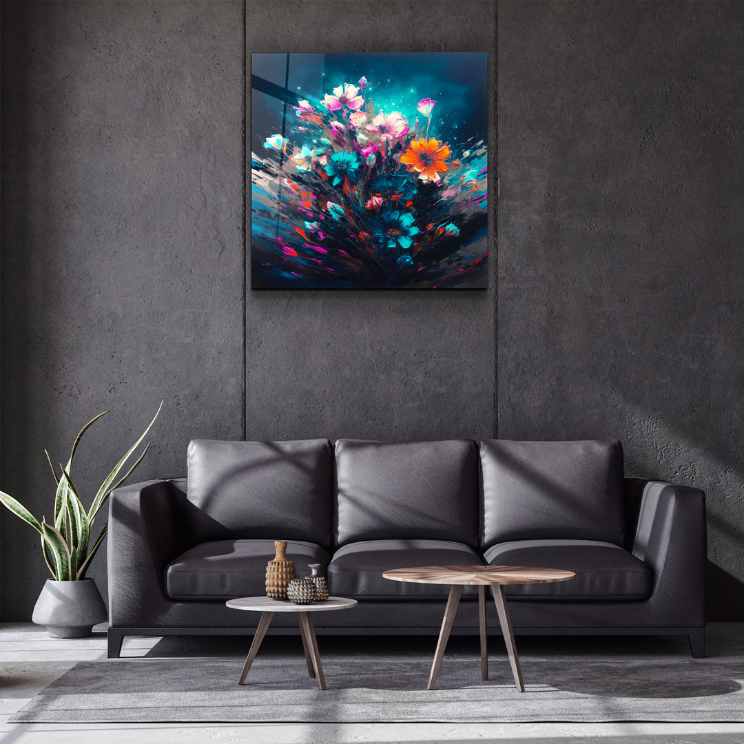 ."Oil Painting Flowers 1". Designers Collection Glass Wall Art