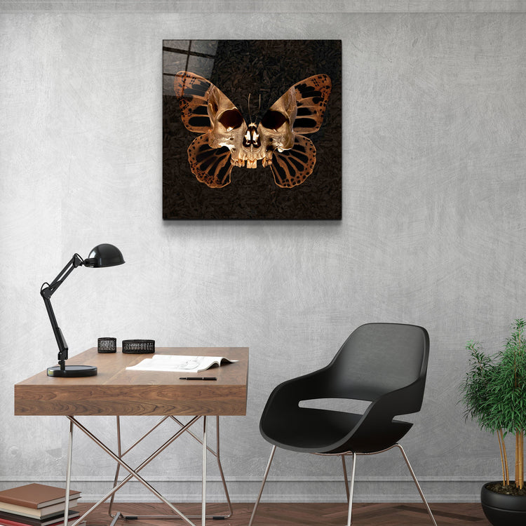 ・"Butterfly Skull"・Designers Collection Glass Wall Art | Artdesigna Glass Printing Wall Arts.