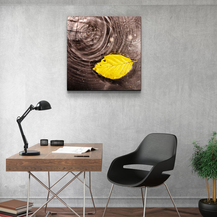 ・"Yellow Leaf on the Water"・Glass Wall Art | Artdesigna Glass Printing Wall Arts.