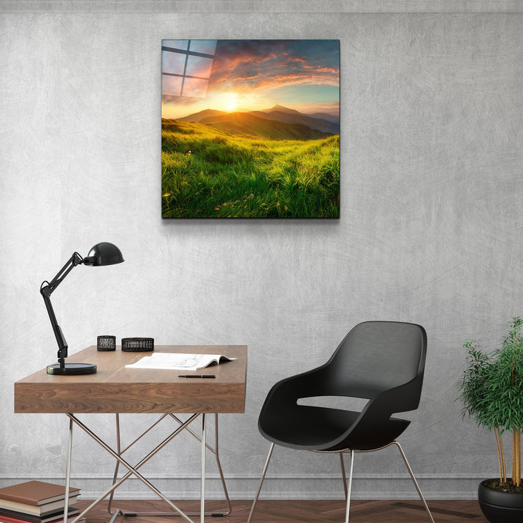 ・"Sunset Mountain"・Glass Wall Art | Artdesigna Glass Printing Wall Arts.