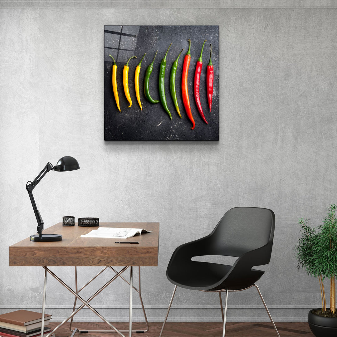 ・"Colorful Peppers"・Glass Wall Art | Artdesigna Glass Printing Wall Arts.