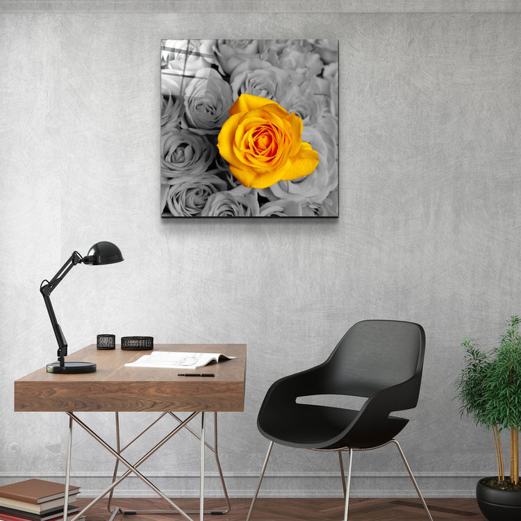 ・"Yellow Rose"・Glass Wall Art | Artdesigna Glass Printing Wall Arts.