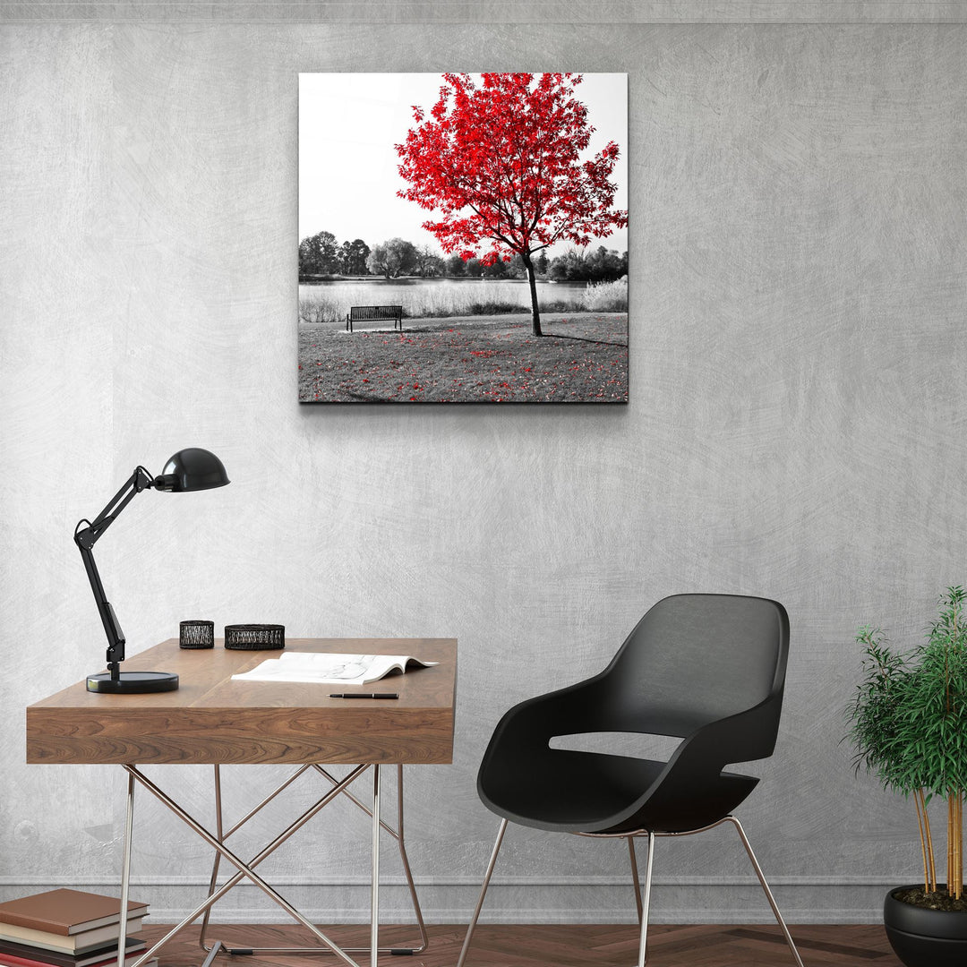 ・"Red Tree"・Glass Wall Art | Artdesigna Glass Printing Wall Arts.