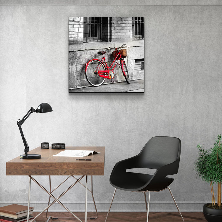 ・"Red Bicycle"・Glass Wall Art | Artdesigna Glass Printing Wall Arts.