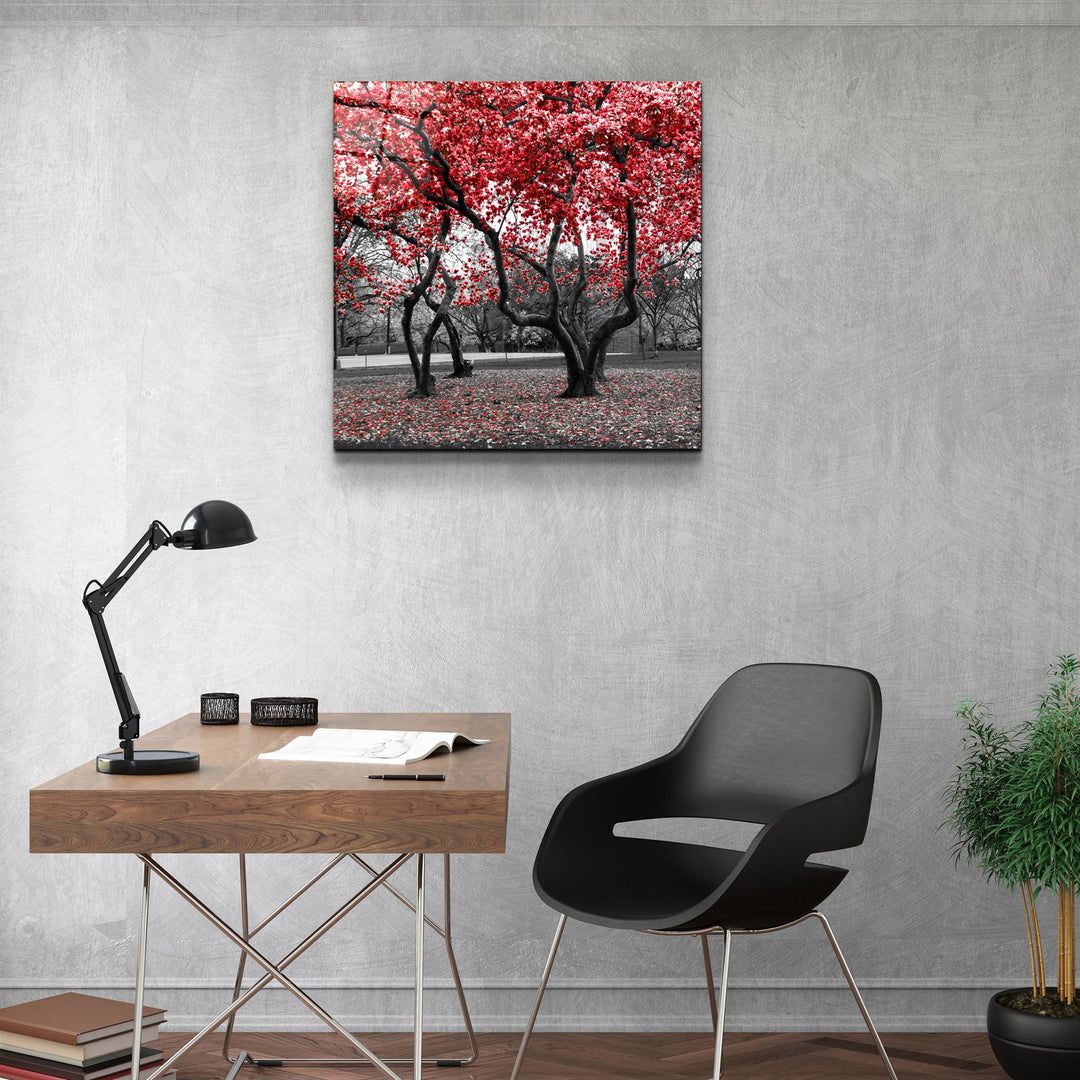 ・"Red Tree"・Glass Wall Art | Artdesigna Glass Printing Wall Arts.