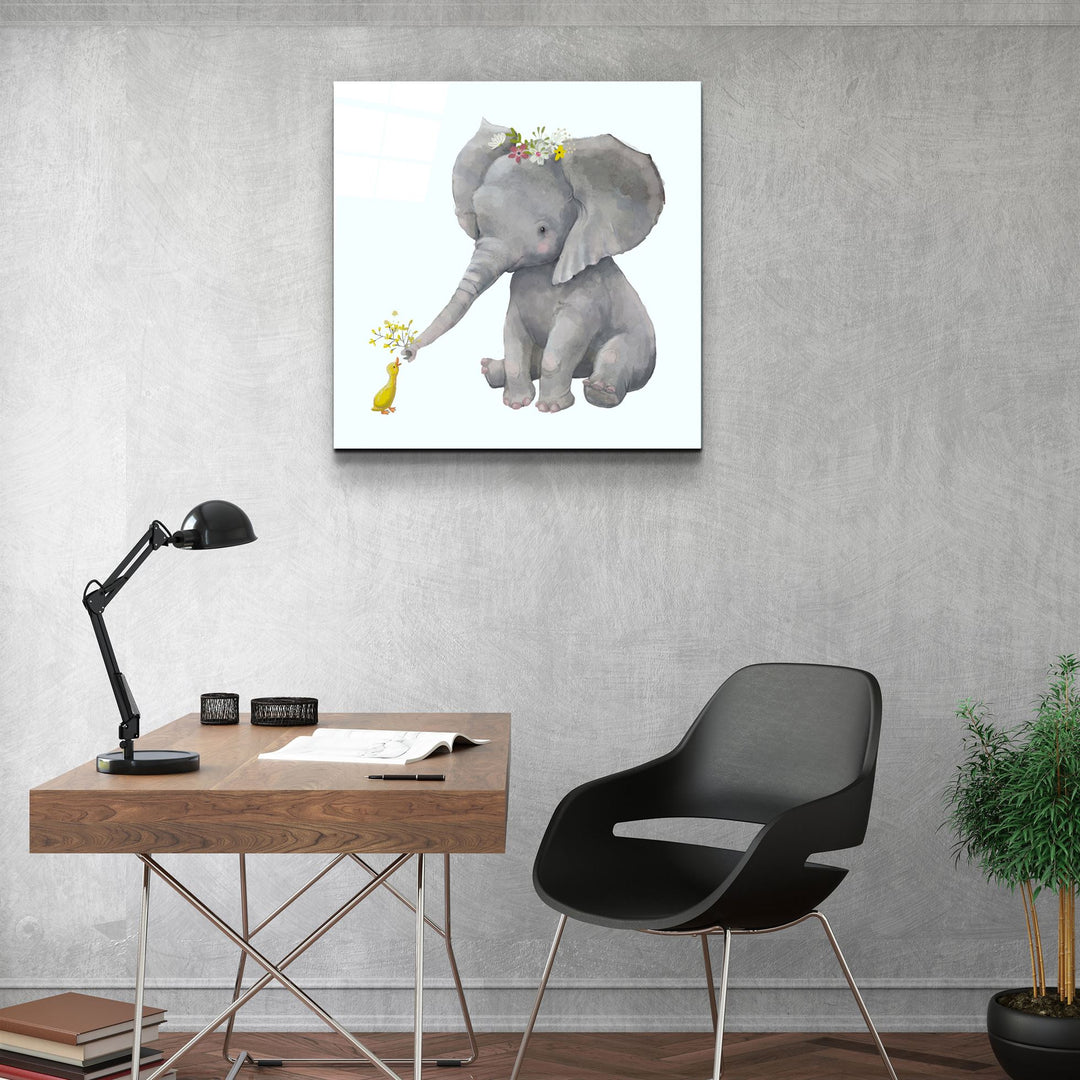 ・"Elephant and Duck"・Glass Wall Art | Artdesigna Glass Printing Wall Arts.