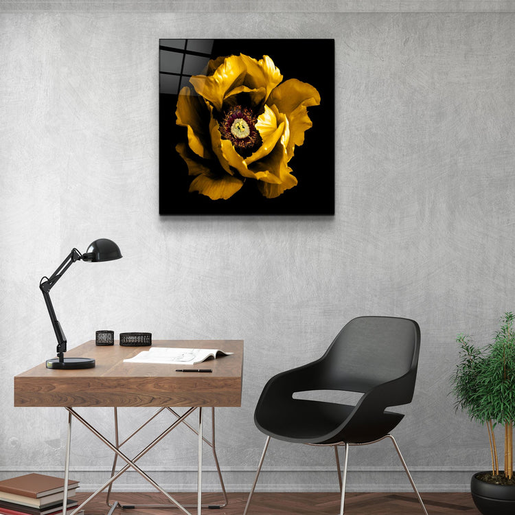 ・"Floral Yellow"・Glass Wall Art | Artdesigna Glass Printing Wall Arts.