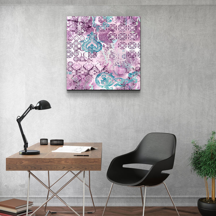 ・"Purple Damask"・Glass Wall Art | Artdesigna Glass Printing Wall Arts.