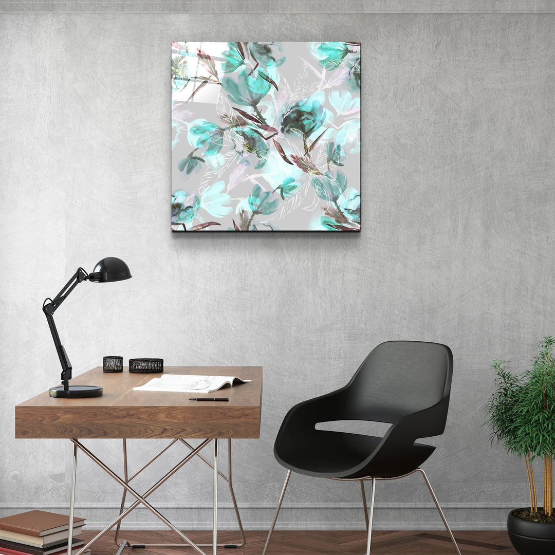 ・"Green Flower"・Glass Wall Art | Artdesigna Glass Printing Wall Arts.