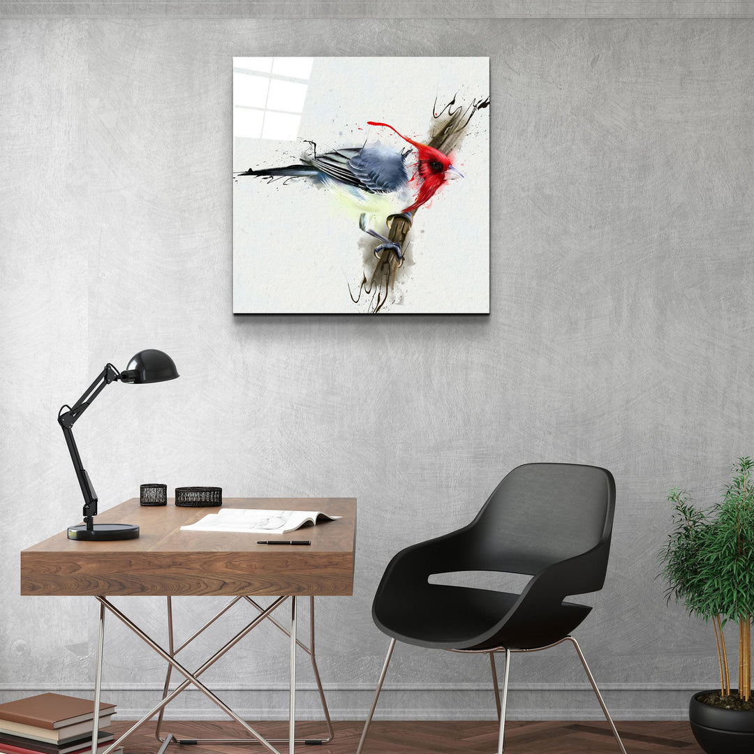 ・"Red Bird"・Glass Wall Art | Artdesigna Glass Printing Wall Arts.