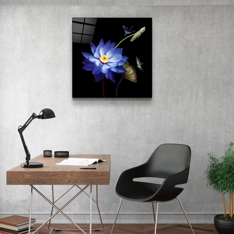 ・"Blue Flower"・Glass Wall Art | Artdesigna Glass Printing Wall Arts.