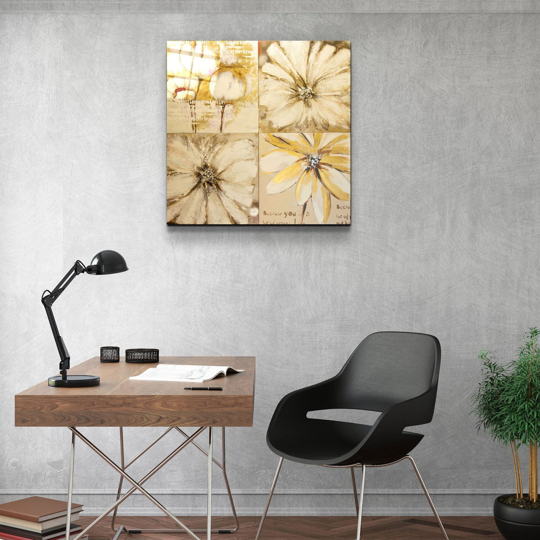 ・"Abstract Yellow Flowers"・Glass Wall Art | Artdesigna Glass Printing Wall Arts.