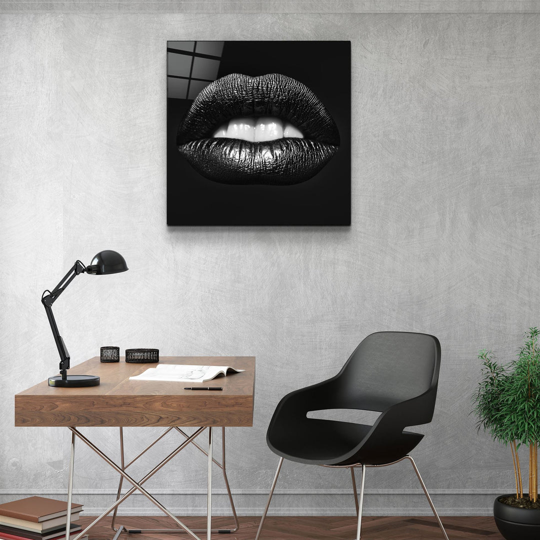 ・"Black Lips"・Glass Wall Art | Artdesigna Glass Printing Wall Arts.