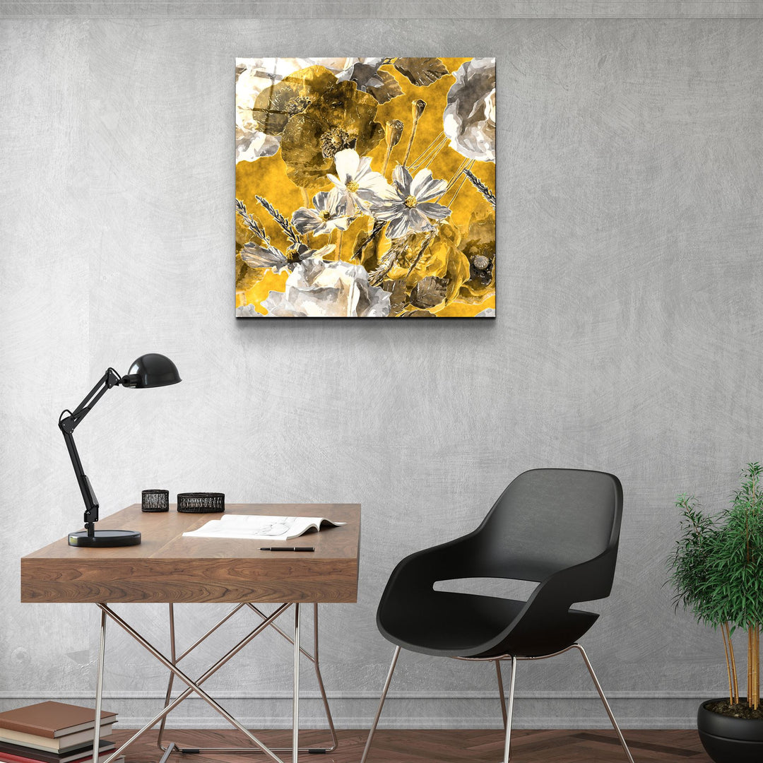 ・"Yellow Flowers"・Glass Wall Art | Artdesigna Glass Printing Wall Arts.