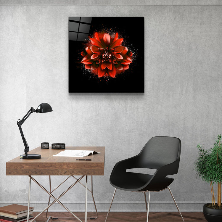 ・"Red Flower"・Glass Wall Art | Artdesigna Glass Printing Wall Arts.