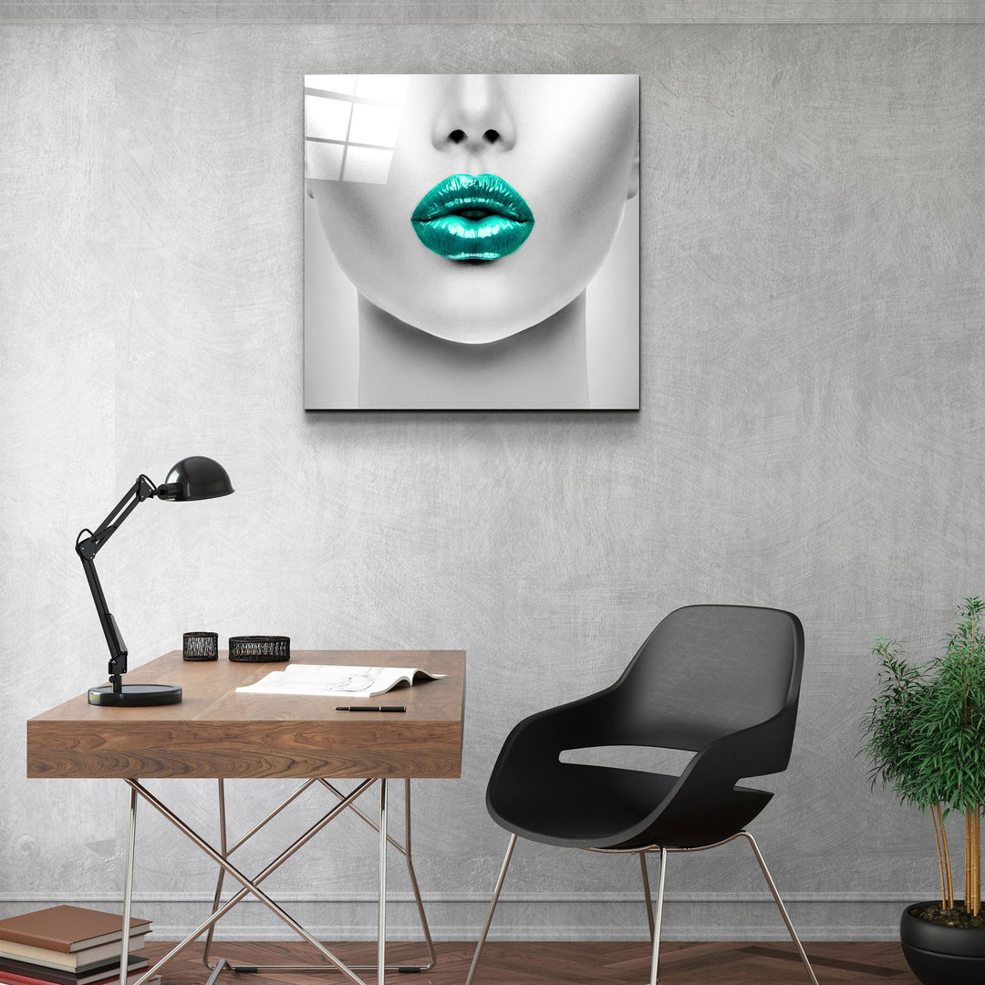 ・"Green Lips"・Glass Wall Art | Artdesigna Glass Printing Wall Arts.