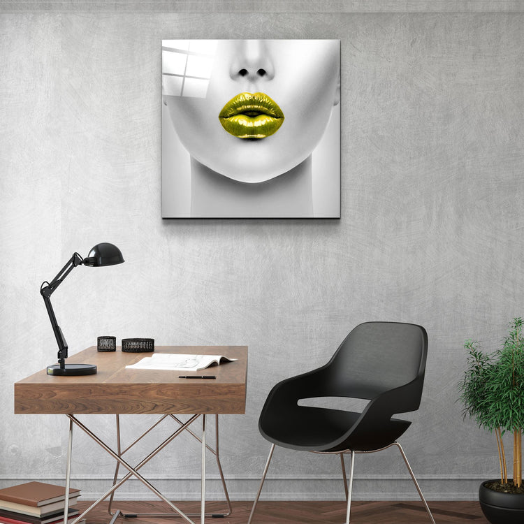 ・"Yellow Lips"・Glass Wall Art | Artdesigna Glass Printing Wall Arts.