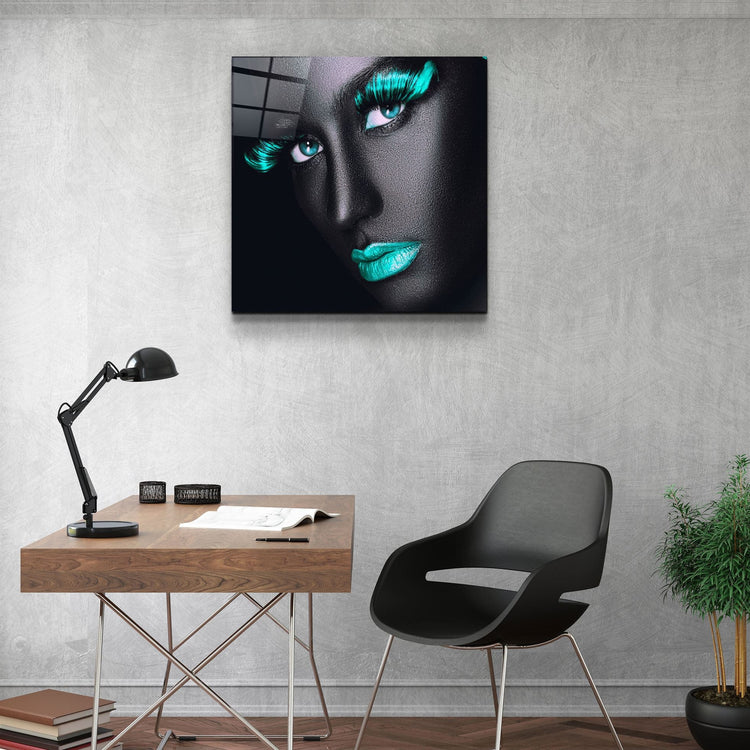 ・"Green Lips and Eyes"・Glass Wall Art | Artdesigna Glass Printing Wall Arts.