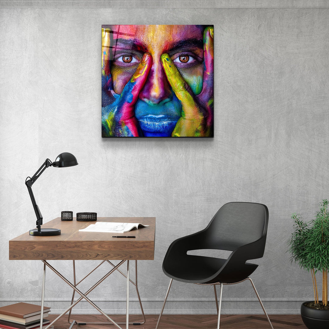 ・"Abstract Colorful Face"・Glass Wall Art | Artdesigna Glass Printing Wall Arts.