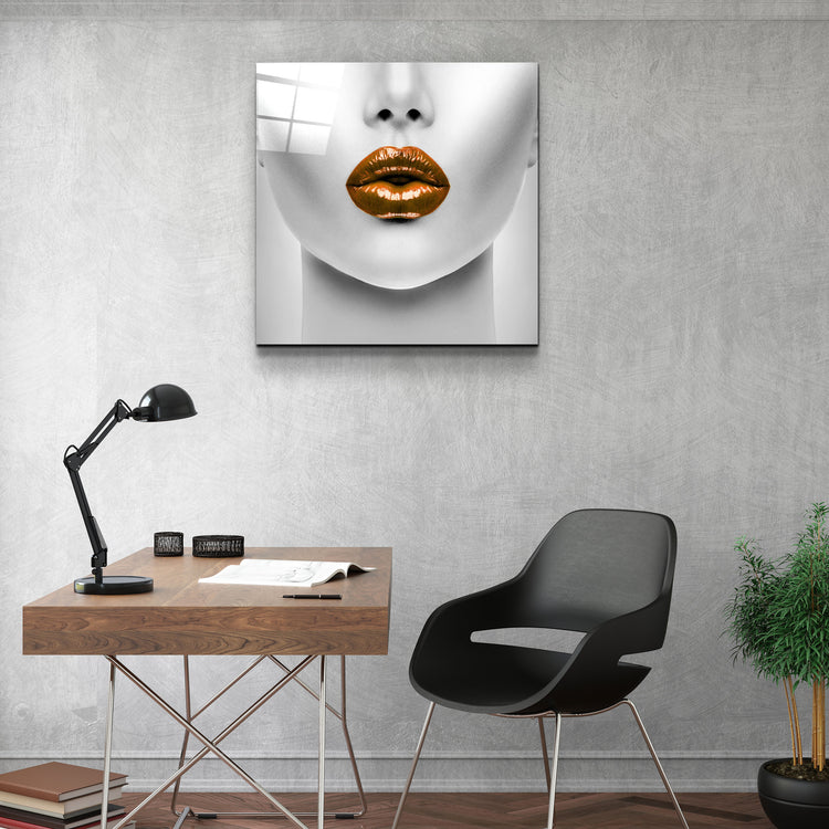 ・"Orange Lips"・Glass Wall Art | Artdesigna Glass Printing Wall Arts.