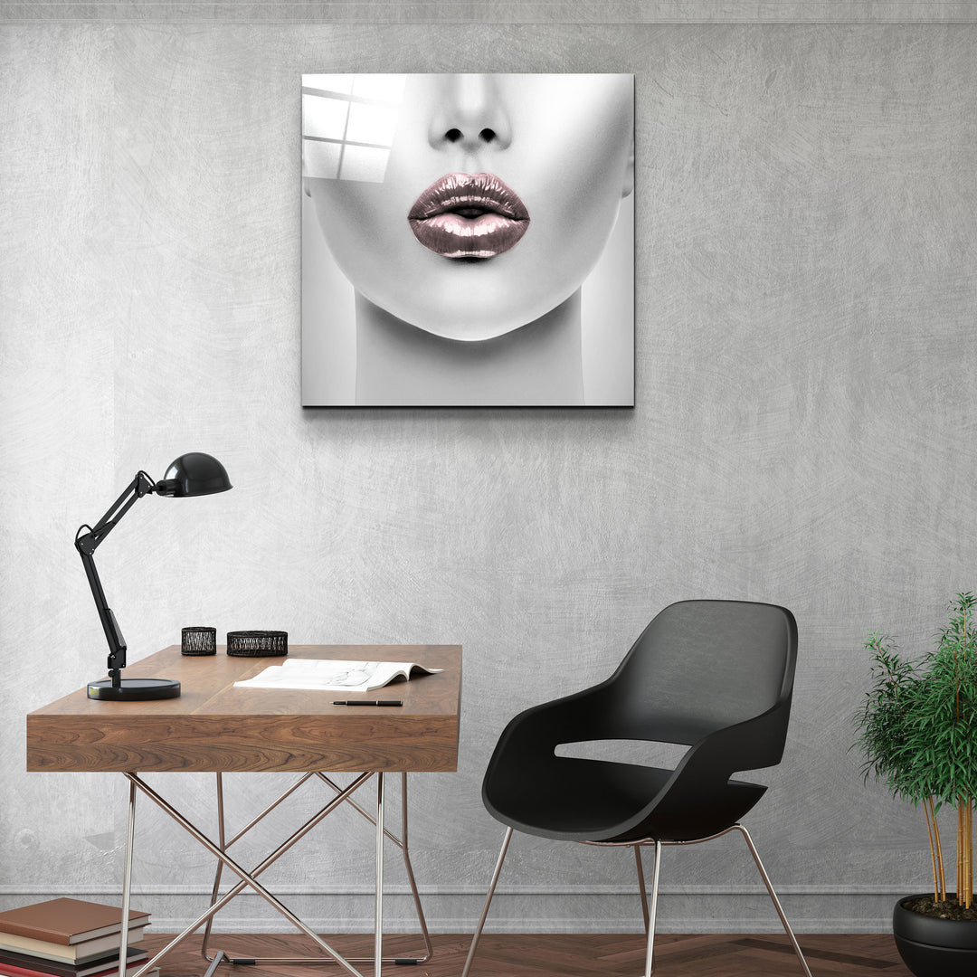 ・"Pink Lips"・Glass Wall Art | Artdesigna Glass Printing Wall Arts.