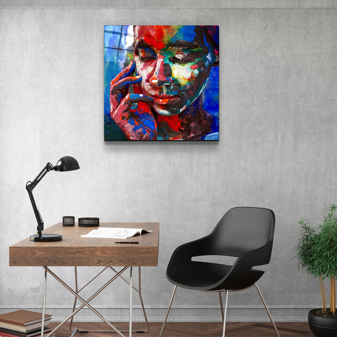 ・"Abstract Colors Woman Portrait"・Glass Wall Art | Artdesigna Glass Printing Wall Arts.