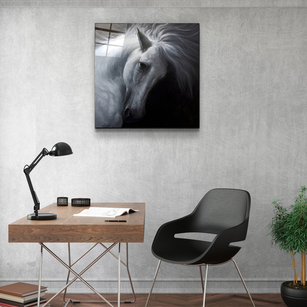 ・"Abstract White Horse"・Glass Wall Art | Artdesigna Glass Printing Wall Arts.