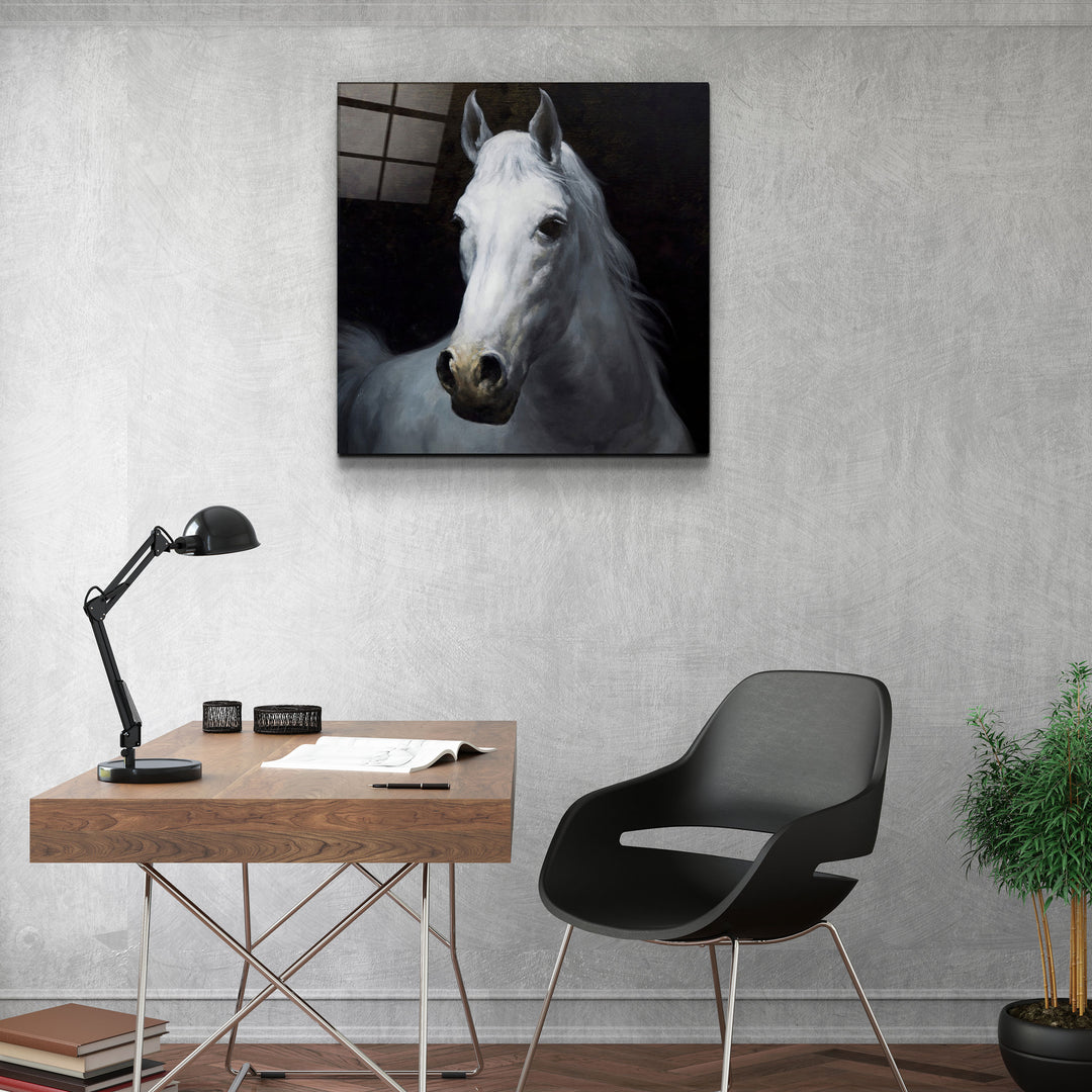 ・"Abstract White Horse V2"・Glass Wall Art | Artdesigna Glass Printing Wall Arts.