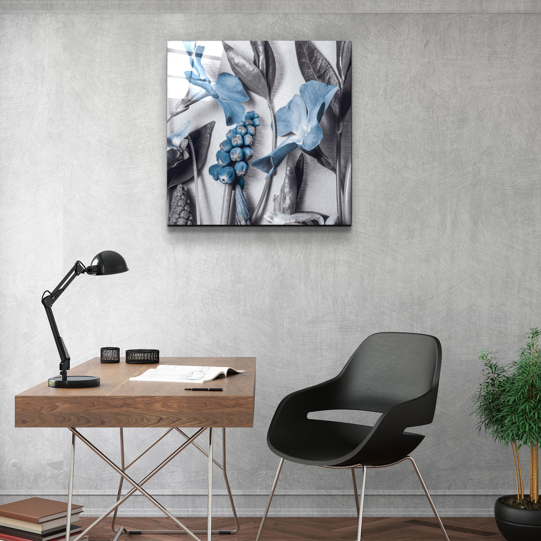 ・"Abstract Blue Flowers"・Glass Wall Art | Artdesigna Glass Printing Wall Arts.