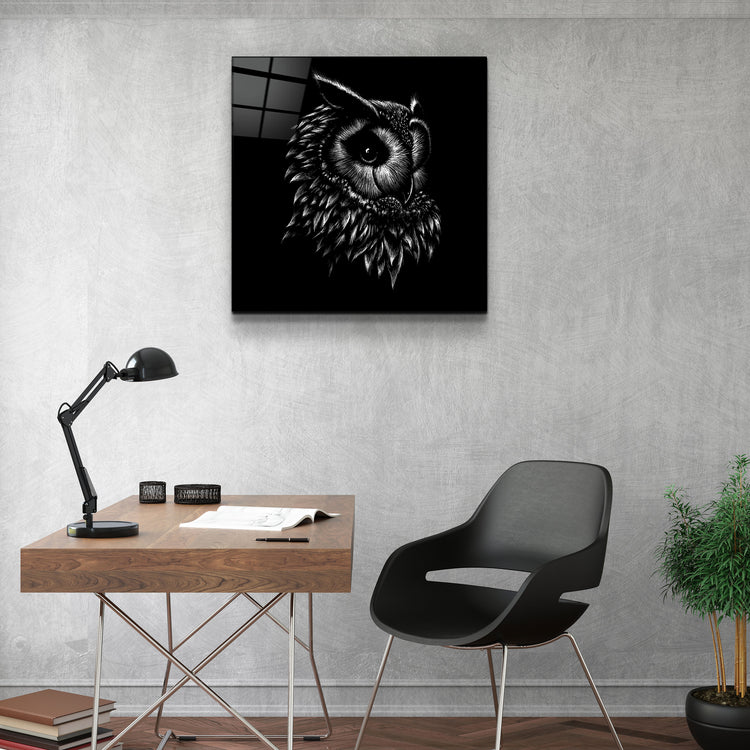 ・"Abstract Black Owl"・Glass Wall Art | Artdesigna Glass Printing Wall Arts.