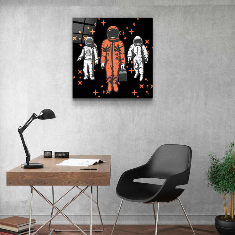 ・"Three Astronauts"・Glass Wall Art | Artdesigna Glass Printing Wall Arts.