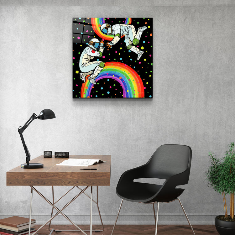 ・"Rainbow Astronauts"・Glass Wall Art | Artdesigna Glass Printing Wall Arts.