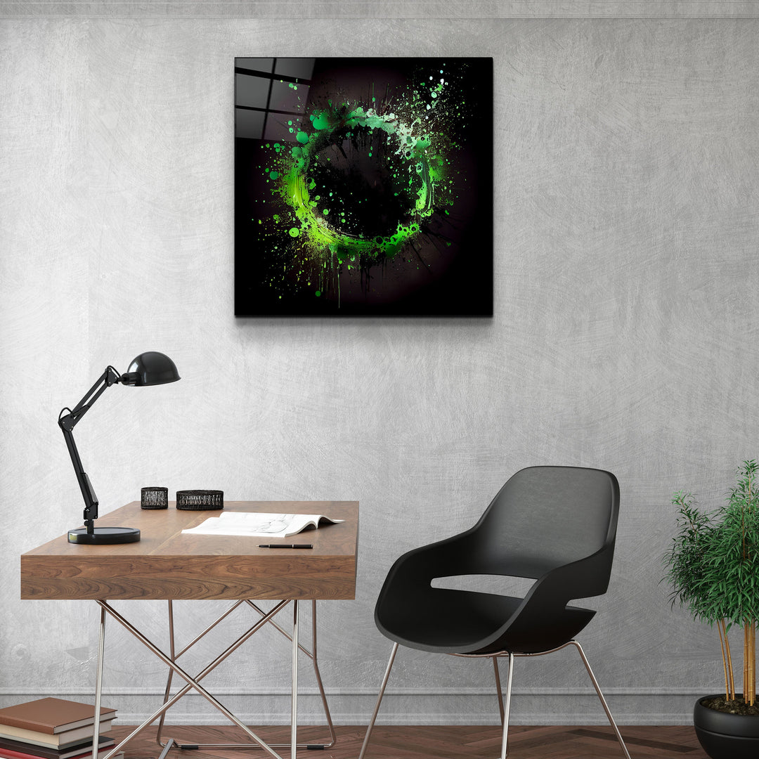 ."Paint Splash Ring-Green". Designer's Collection Glass Wall Art