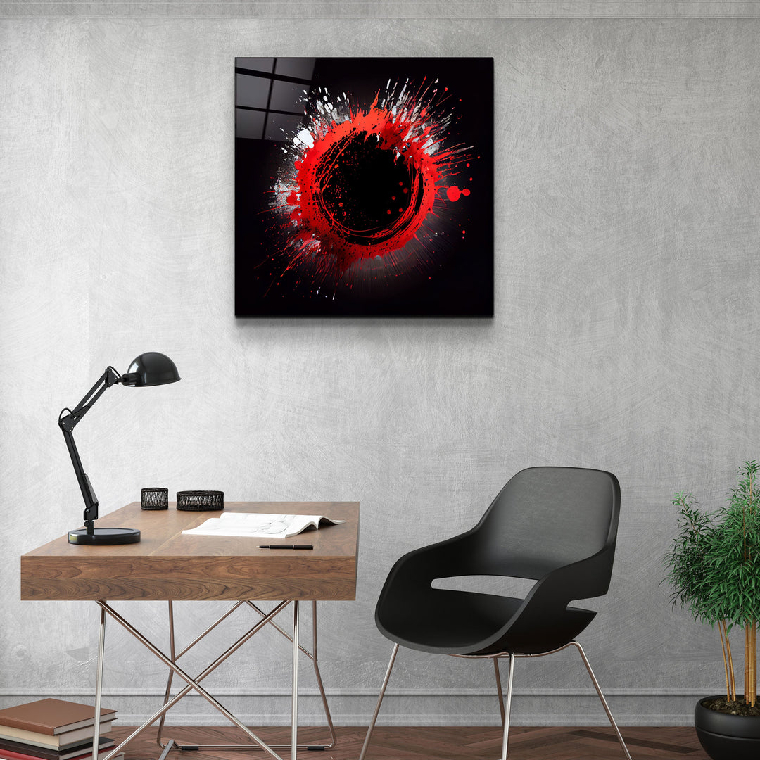 ."Paint Splash Ring-Red". Designer's Collection Glass Wall Art