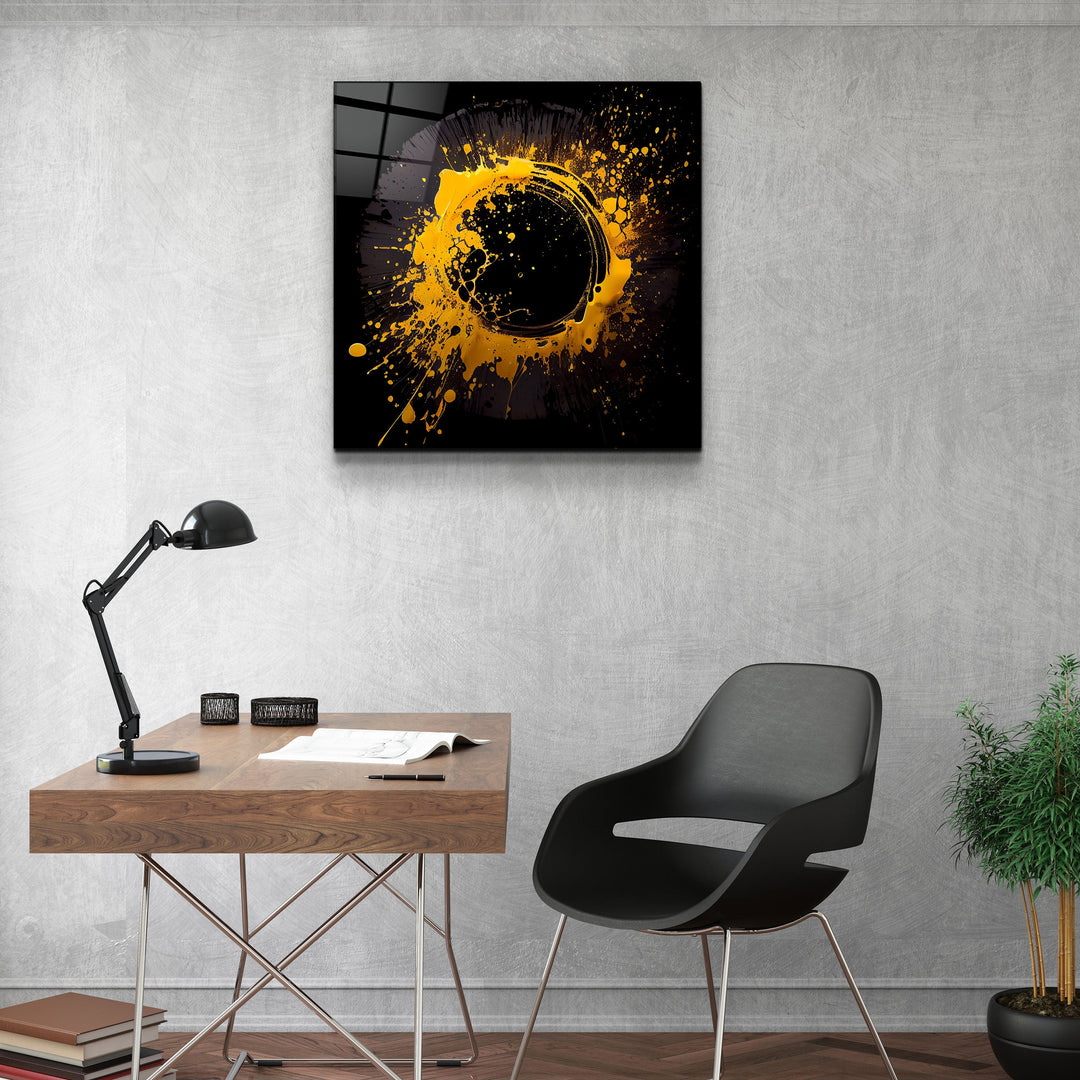 ."Paint Splash Ring-Yellow". Designer's Collection Glass Wall Art