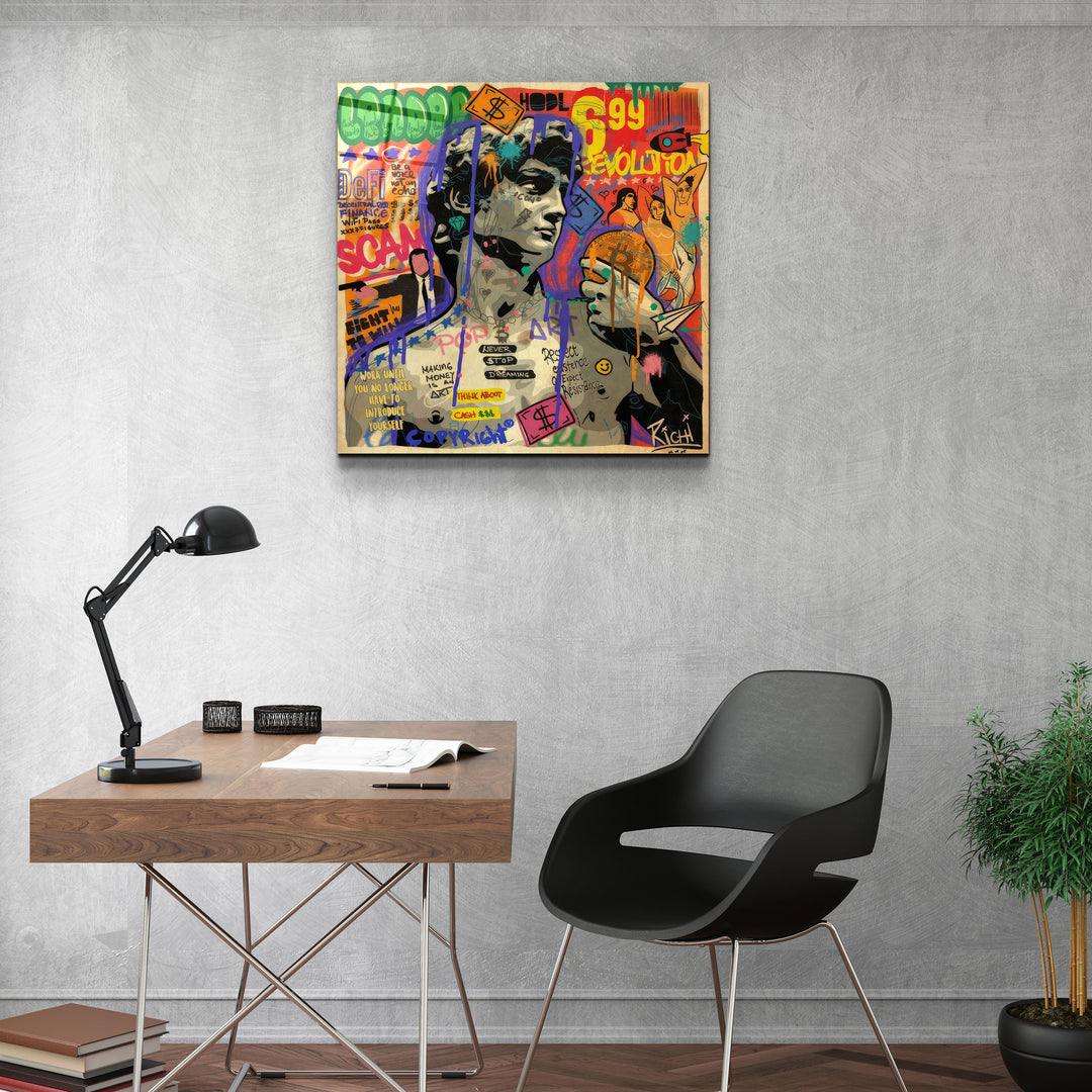 ."Statue Pop Art". Designer's Collection Glass Wall Art