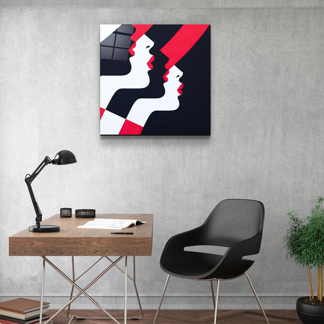 ."Retro Hats and Red Lips". Designer's Collection Glass Wall Art