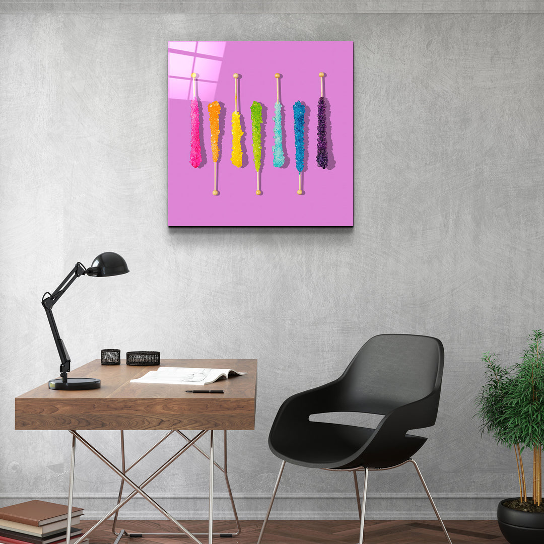 ."Sweet Sticks Retro". Designer's Collection Glass Wall Art