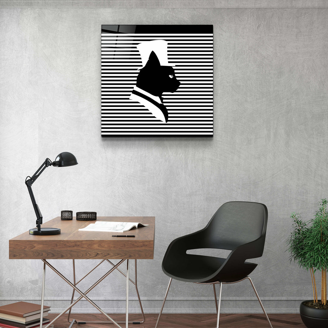 ."Cat and Hat". Designer's Collection Glass Wall Art