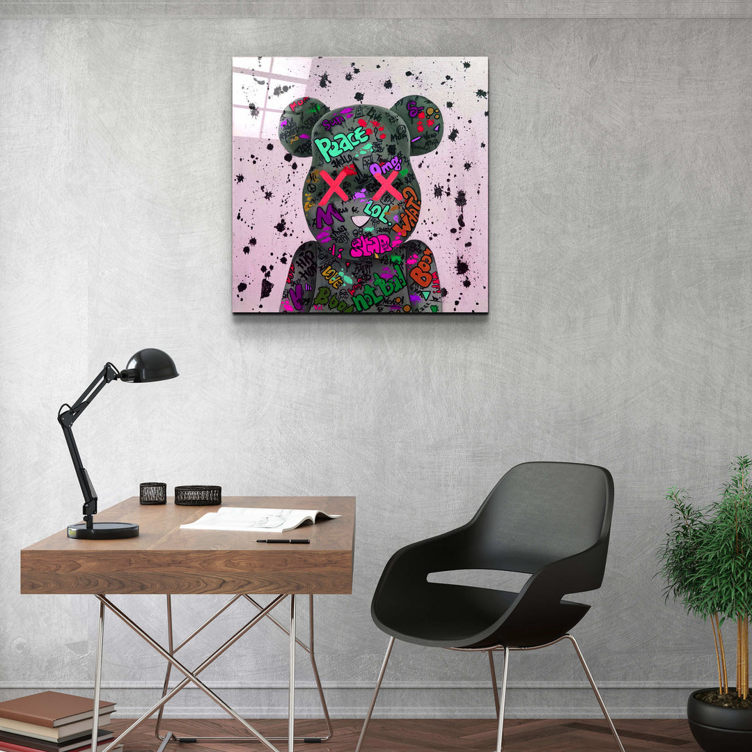 ."X Eyes Pink". Designer's Collection Glass Wall Art