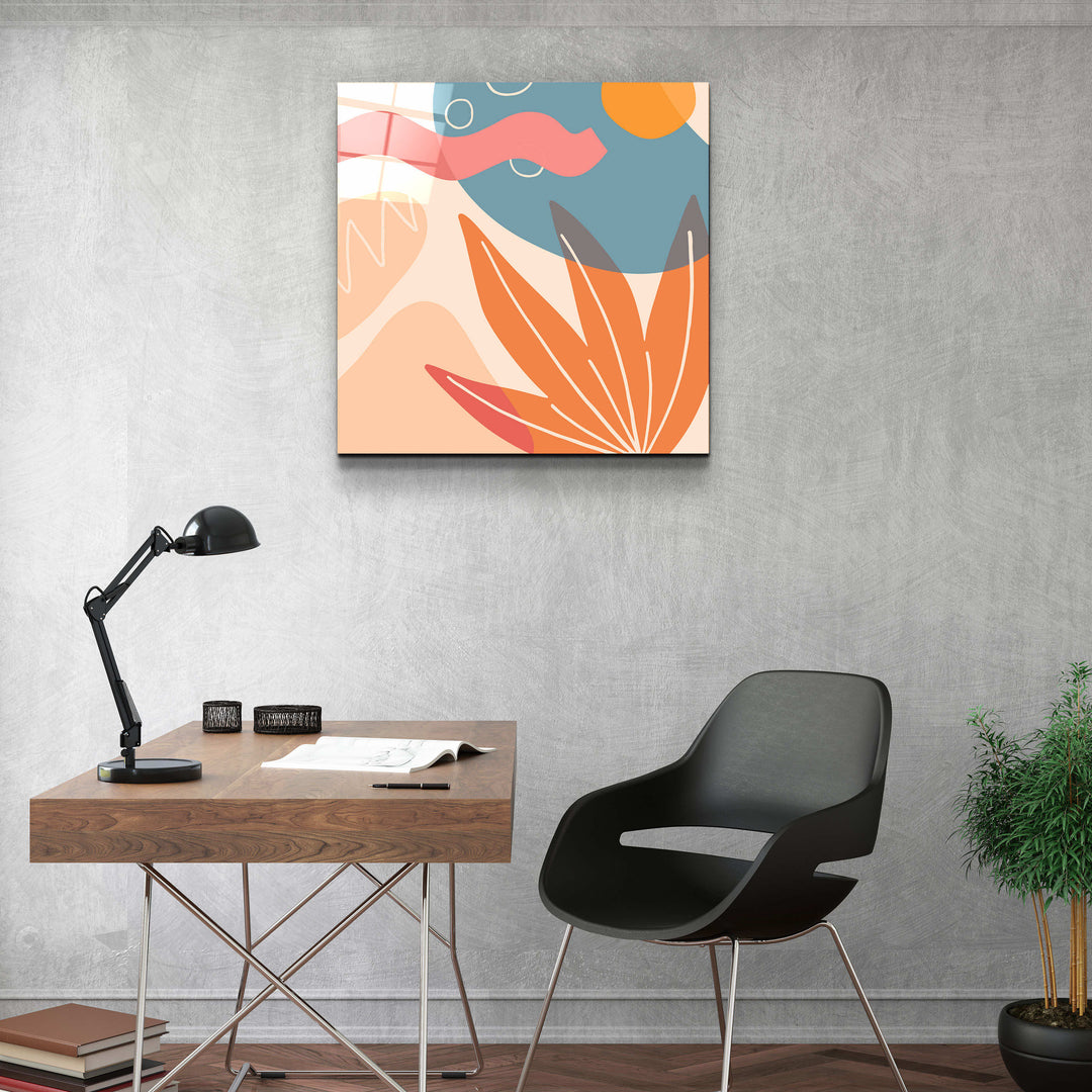 ."Terracota Abstract Flowers V2". Designer's Collection Glass Wall Art